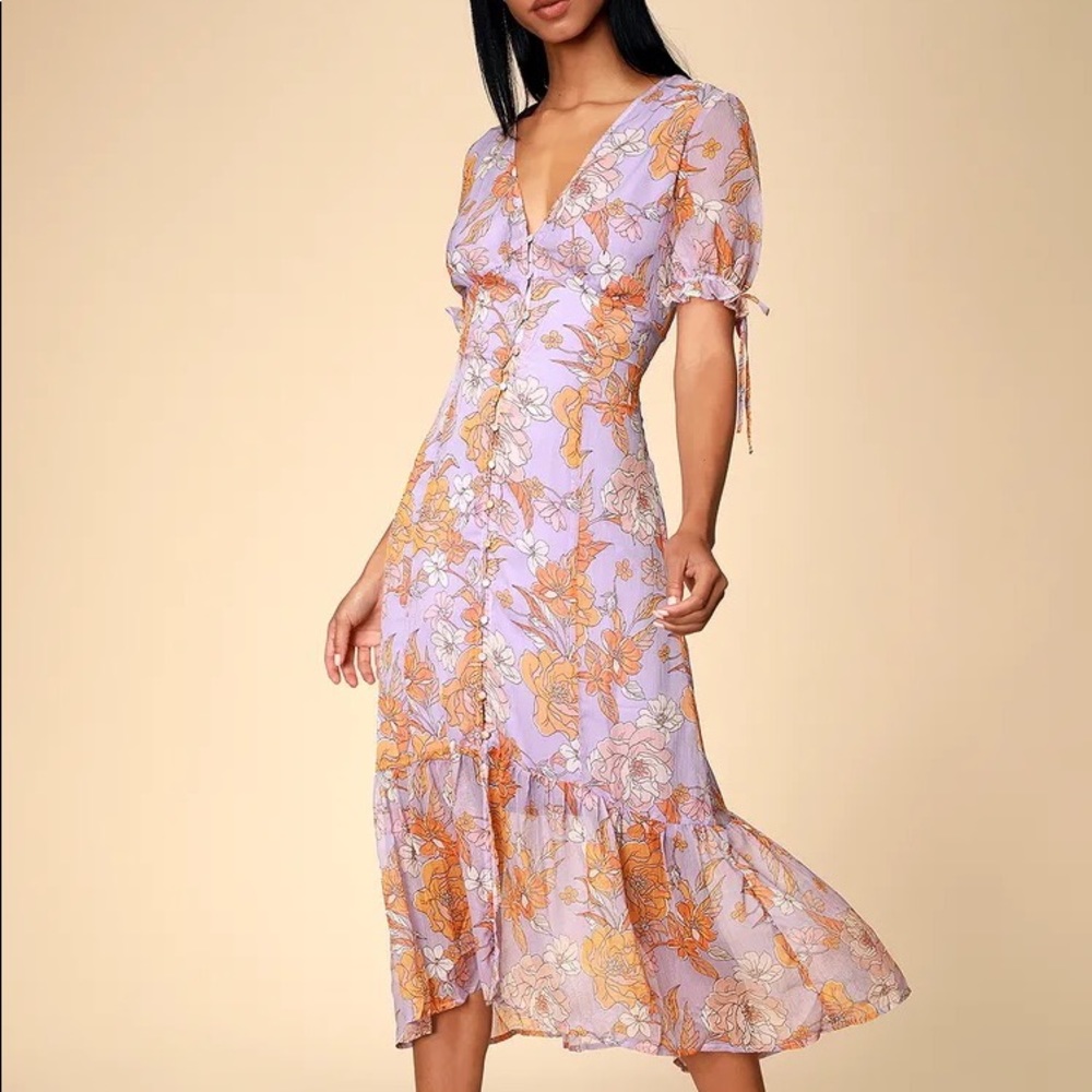 ASTR the Label Chandler Lilac Floral Midi Dress